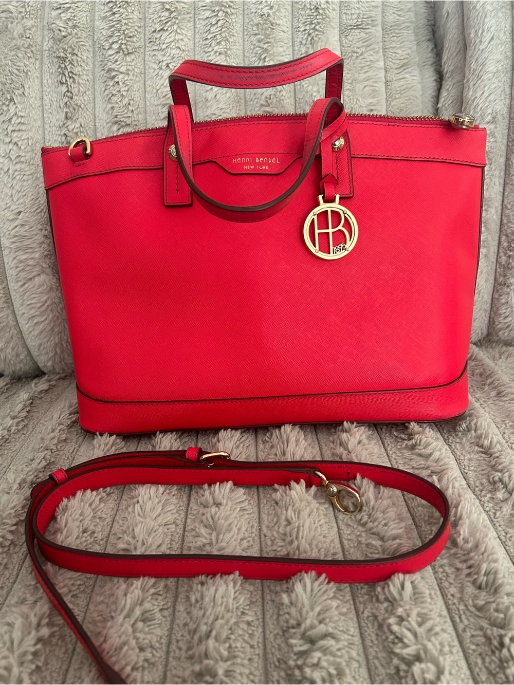 henri bendel pink/reddish Tote with Gold Charm and Strap